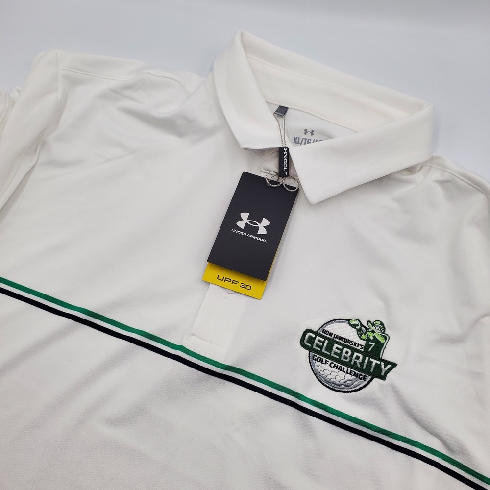 Under Armour Mens XL White Ron Jaworski Celebrity Golf Challenge Polo Shirt NWT